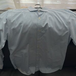 Express XL  17 - 17.5 extra slim fit button down shirt. White with blue pattern.